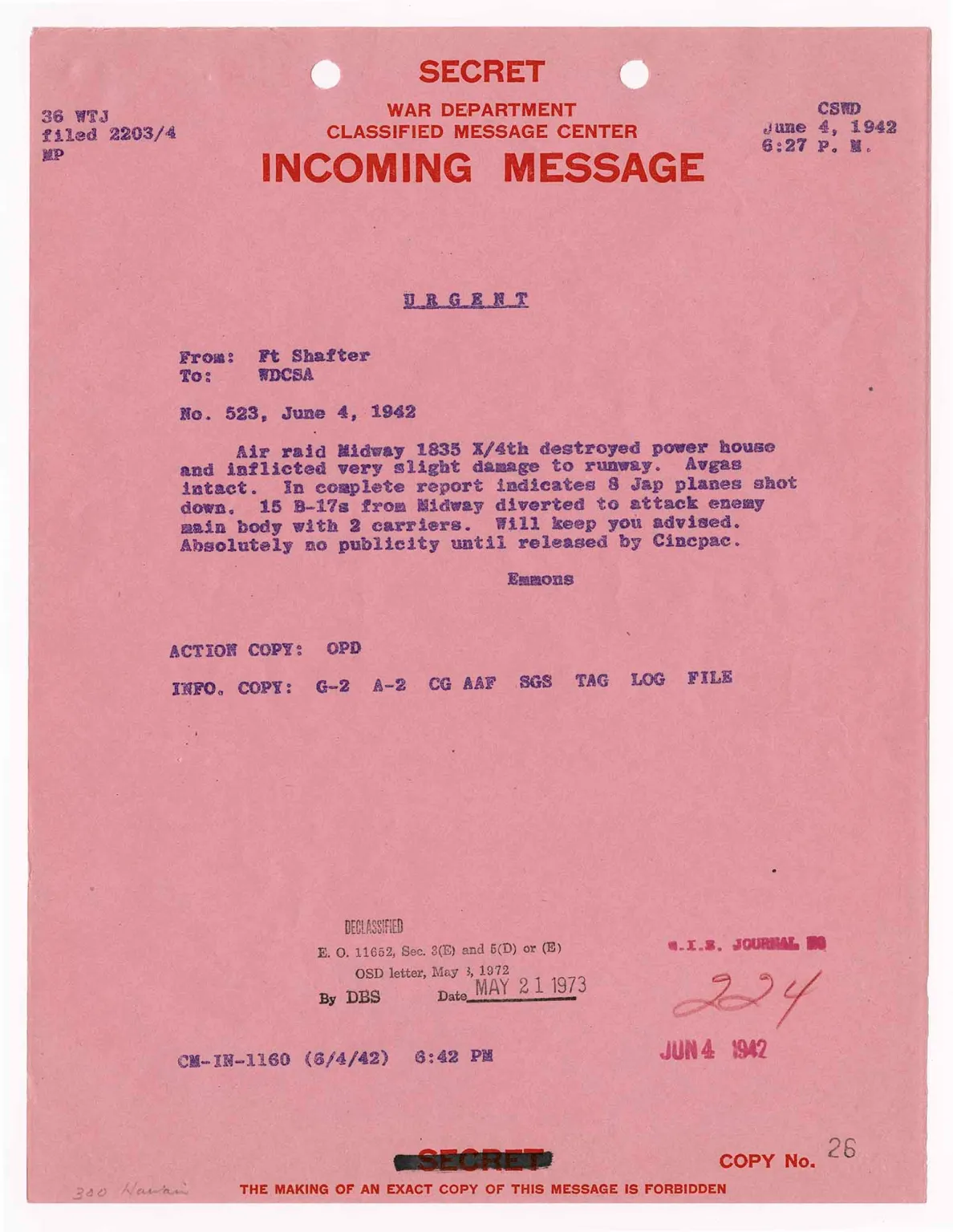 Primary source document for The Spy Trick That Won the Pacific: How America Outsmarted Japan at Midway