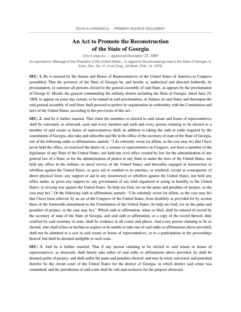 Primary source document for Georgia Was Readmitted to the Union Twice. Here's the Part Nobody Teaches.