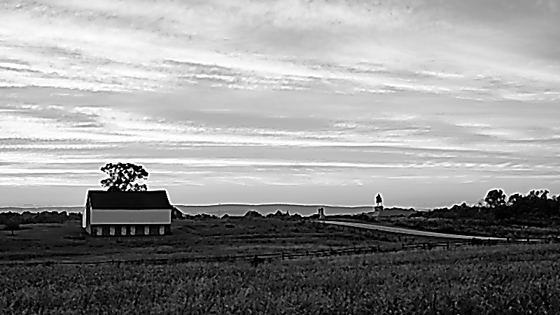 The McPherson farm buildings on McPherson Ridge, part of the ground Buford chose to hold west of Gettysburg