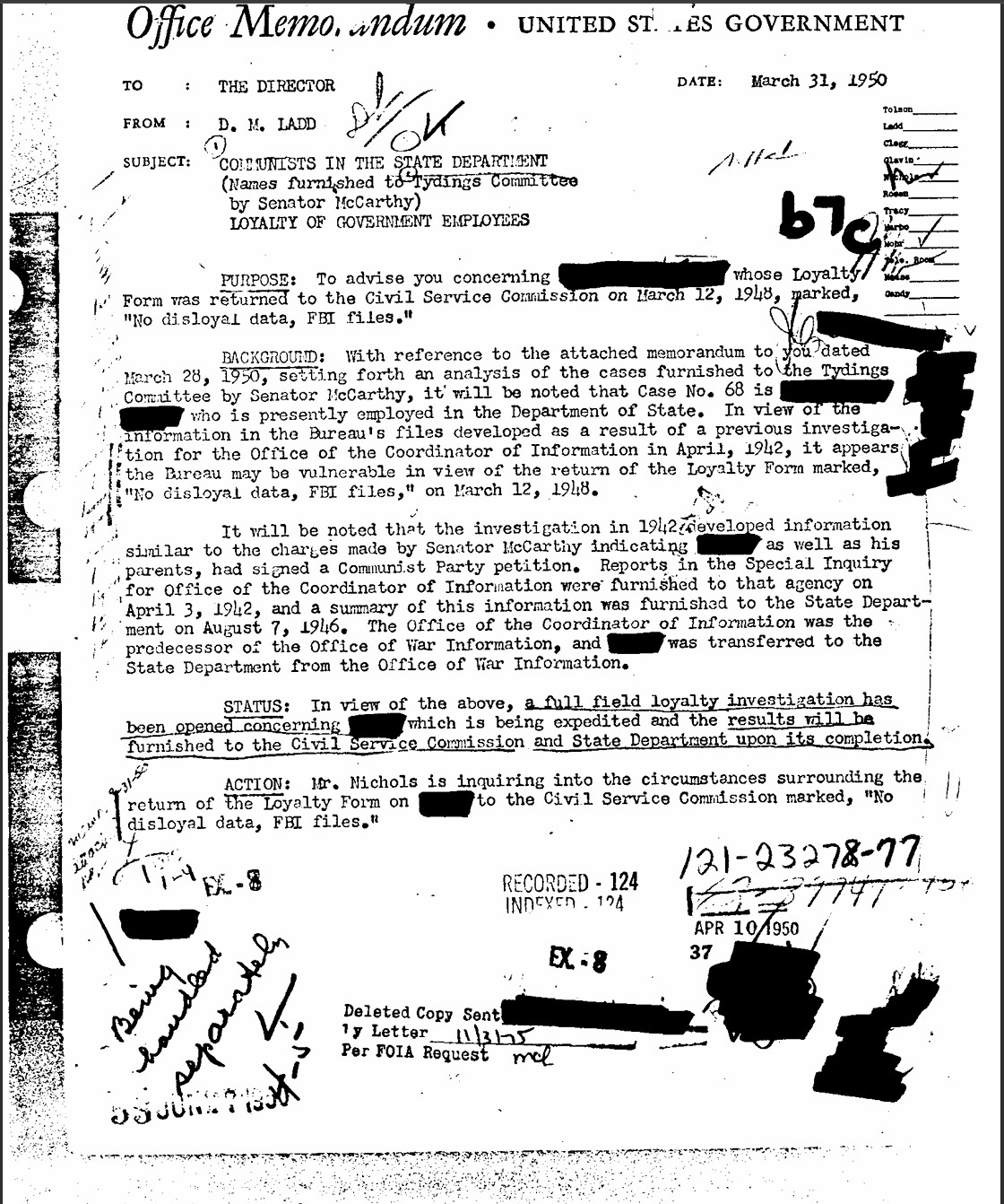 Primary source document for J. Edgar Hoover Built McCarthy. Then He Watched Him Burn.