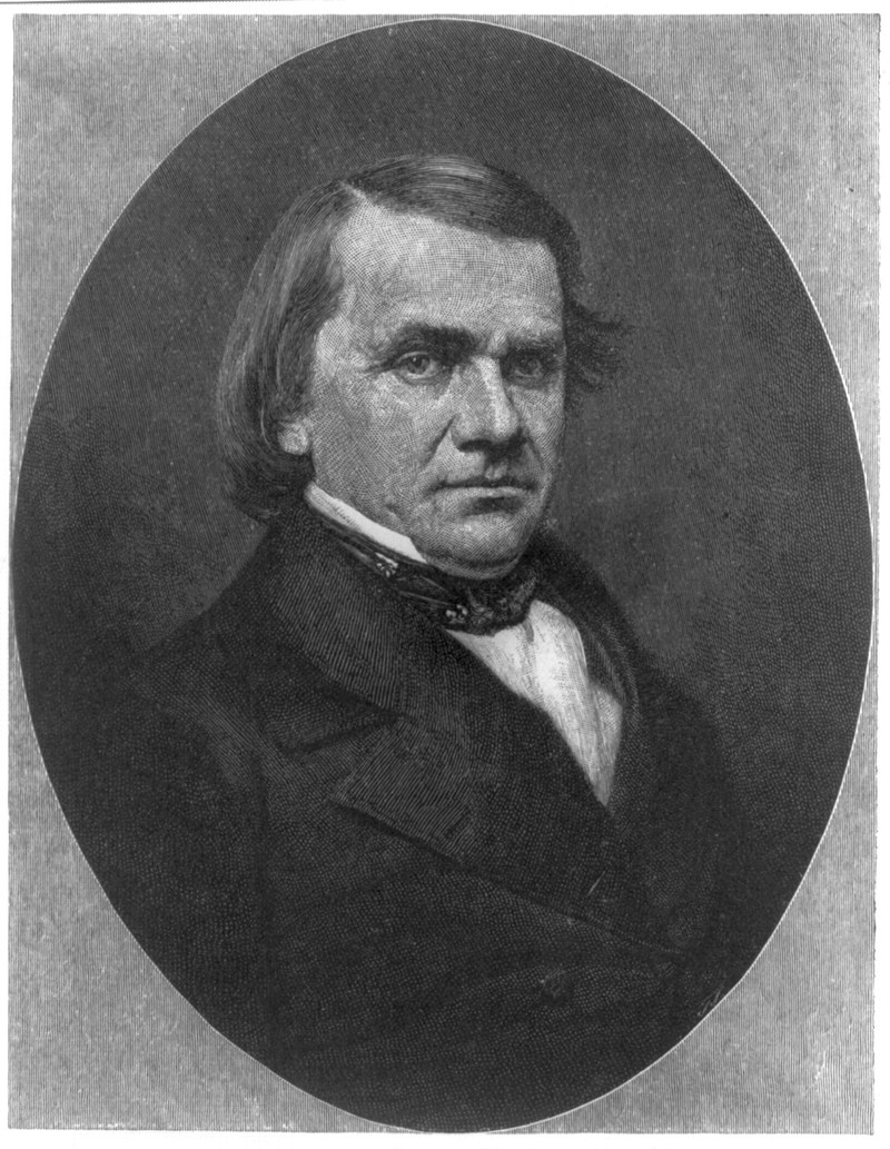Stephen A. Douglas, a formal bust portrait photograph, facing right, circa 1855–1861