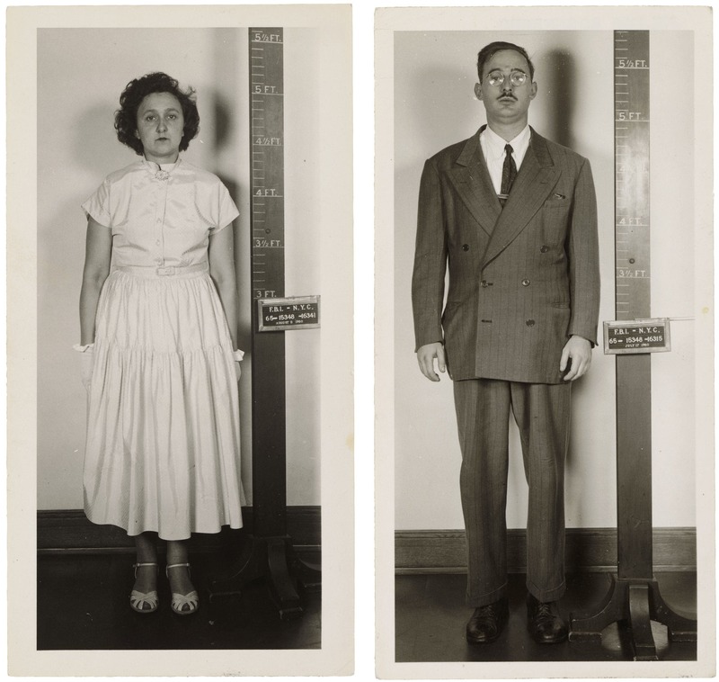Ethel and Julius Rosenberg's FBI arrest photographs, side by side