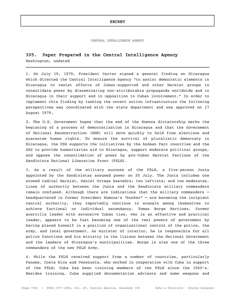 Primary source document for The Day Managua Fell: What a Secret Carter Order Reveals About July 19, 1979