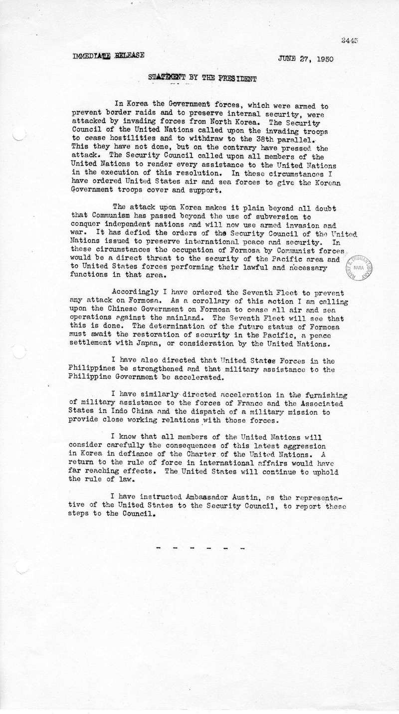 Primary source document for He Called It a Police Action. He Sent 1.8 Million Americans to Fight It.